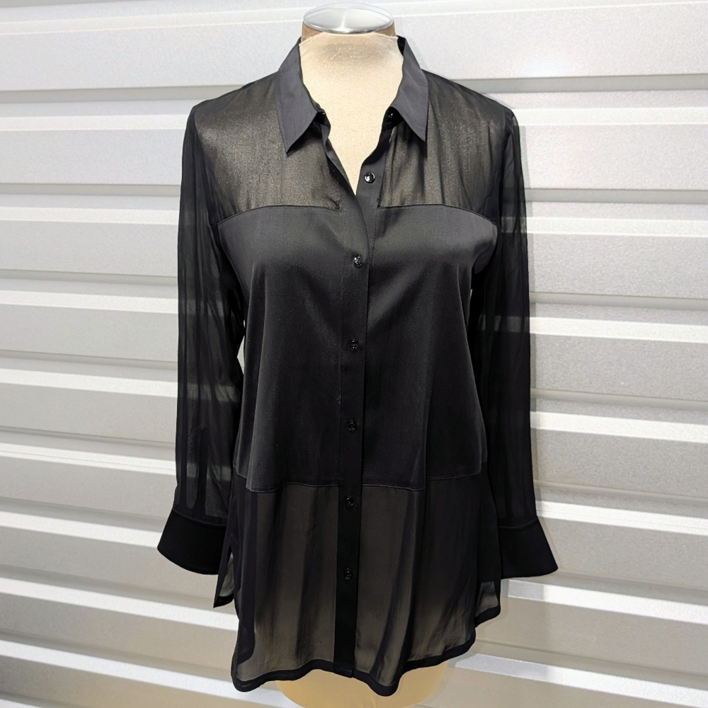 EILEEN FISHER sheer black silk blouse S